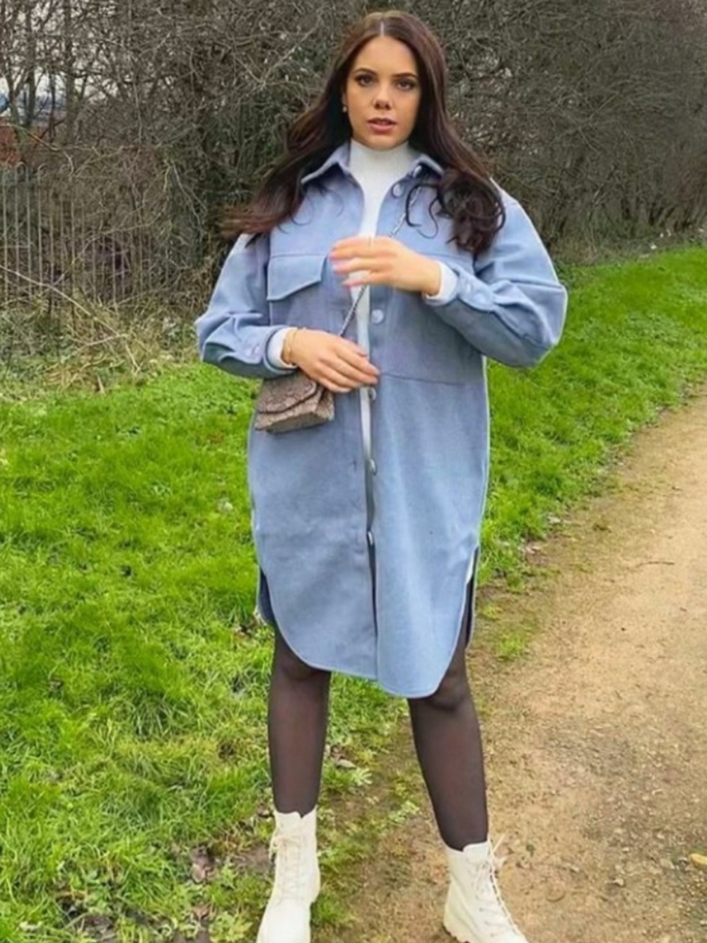 H&M long blue shirt jacket
